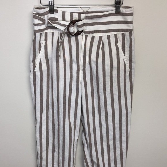 Anthropologie Oasis Striped Linen Pants Tan Cream Size 4P - Picture 5 of 10